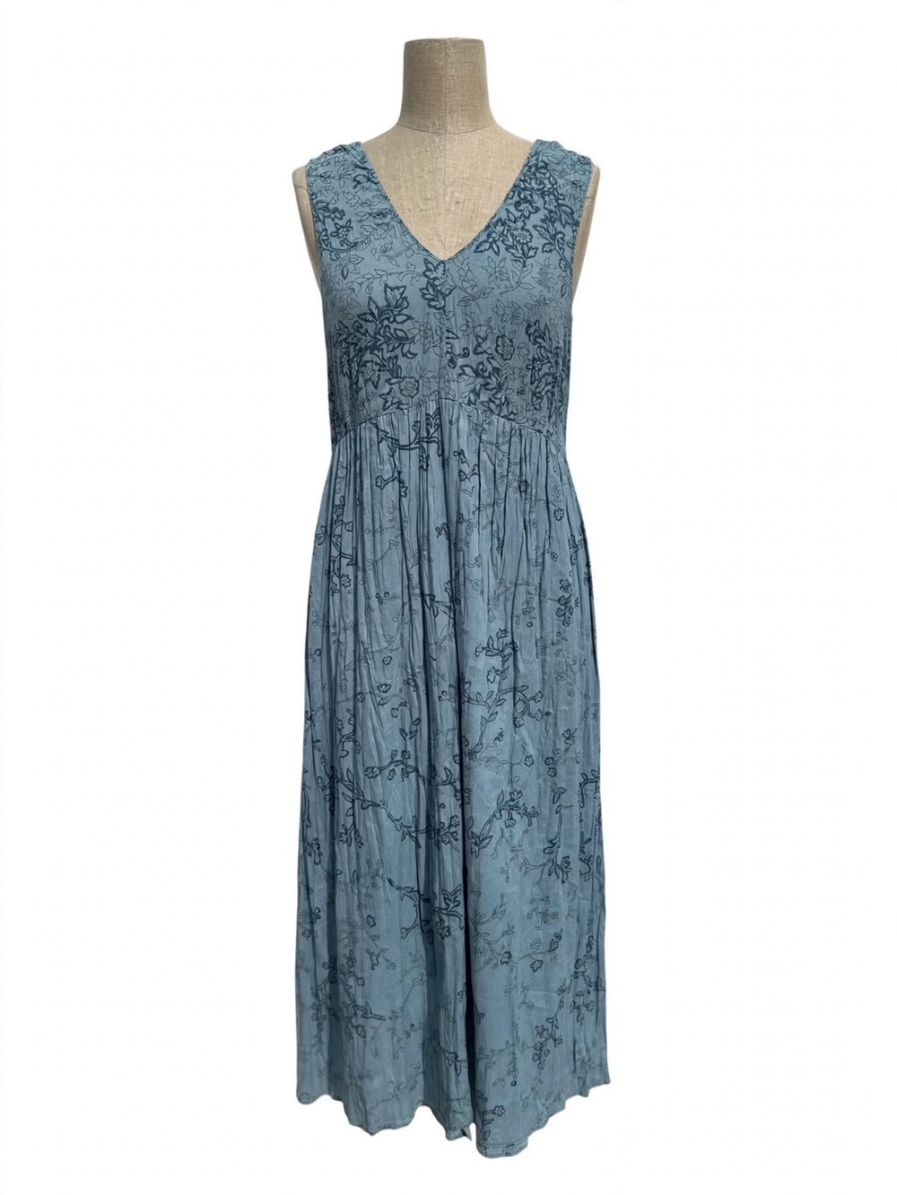 J.Jill Size 6 Dusty Blue Floral Cotton Maxi Dress - Empire Waist - 100% Cotton
